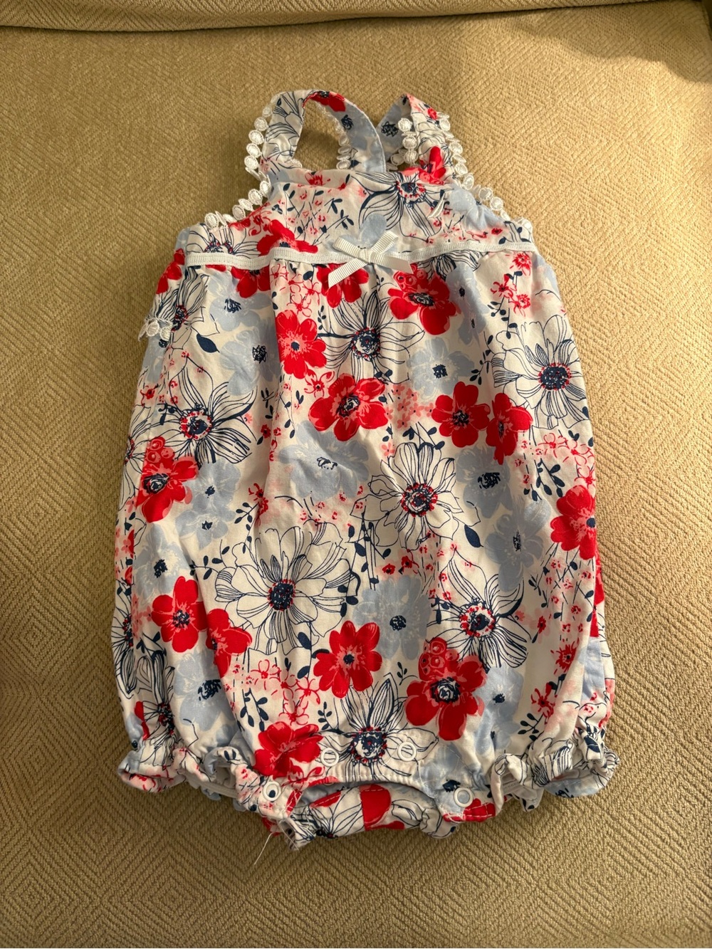 Nautica Red and Navy Floral Baby Romper